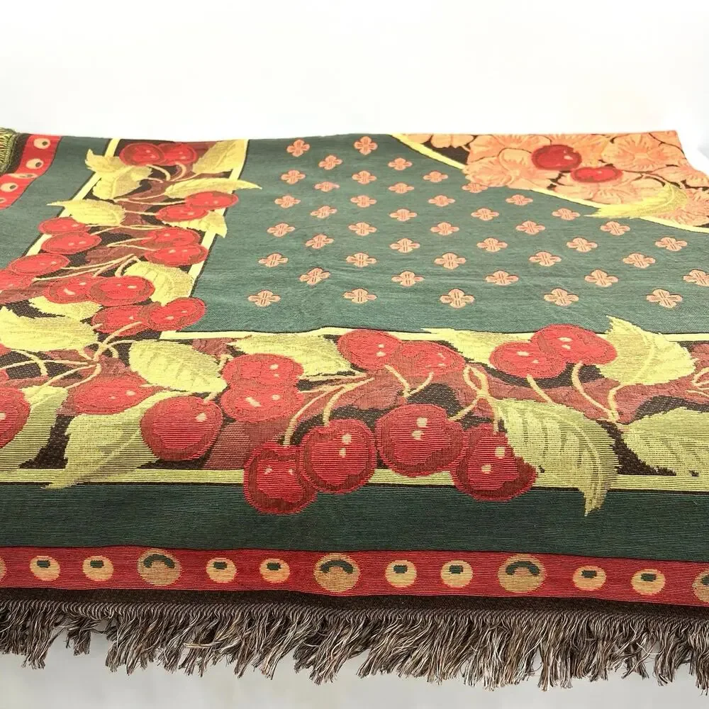 Vintage tapestry cherries cherry blossom tablecloth